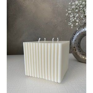 Luxury Huge Ribbed Cube Candle Scent Color Sculptural Soy Wax Home Decor